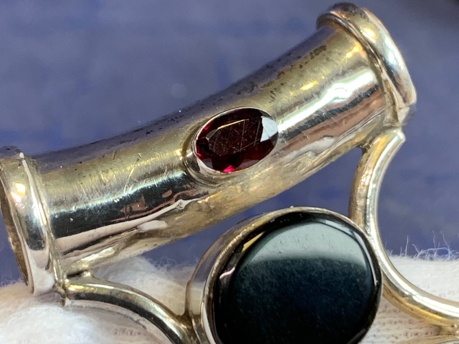 Sterling Silver Pendant 30g Fine Jewelry Black Onyx & Cranberry Color *READ*