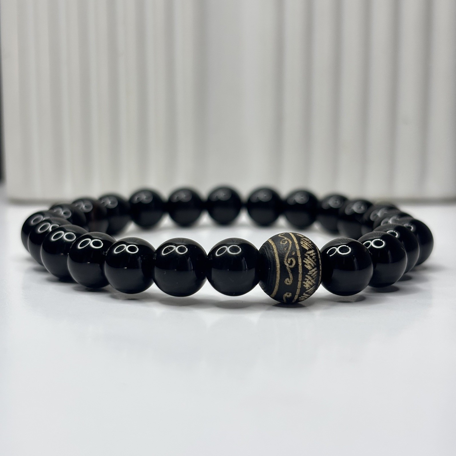 Handmade Natural Gemstone Bracelets Black Onyx Jade White Green Stone Jewel Gift