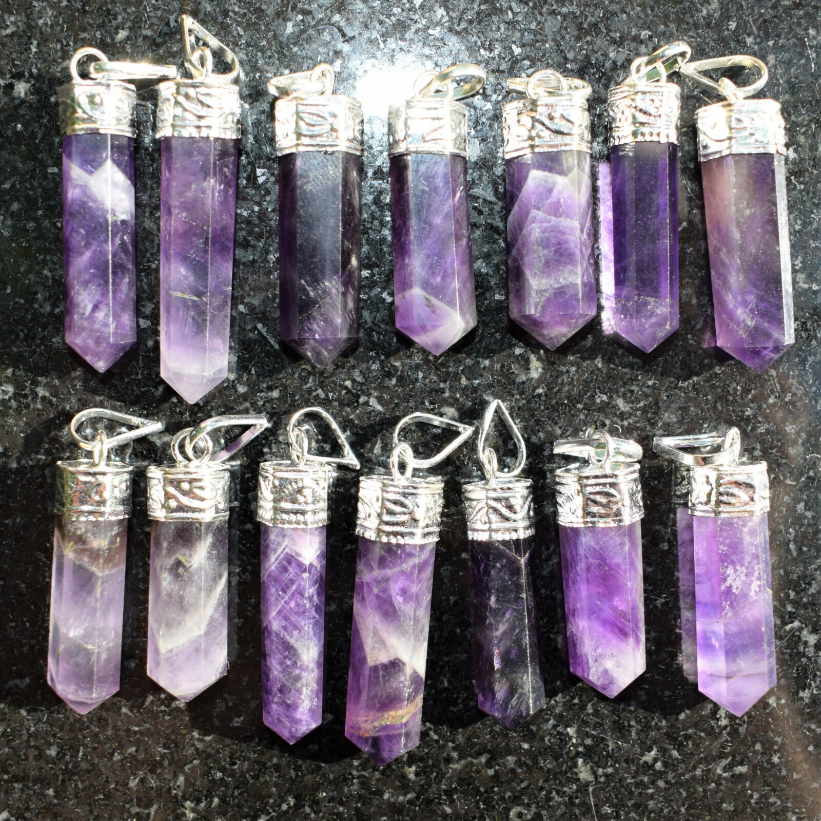Himalayan Amethyst Crystal Point Pendant + 20″ Stainless Steel Chain & Charger