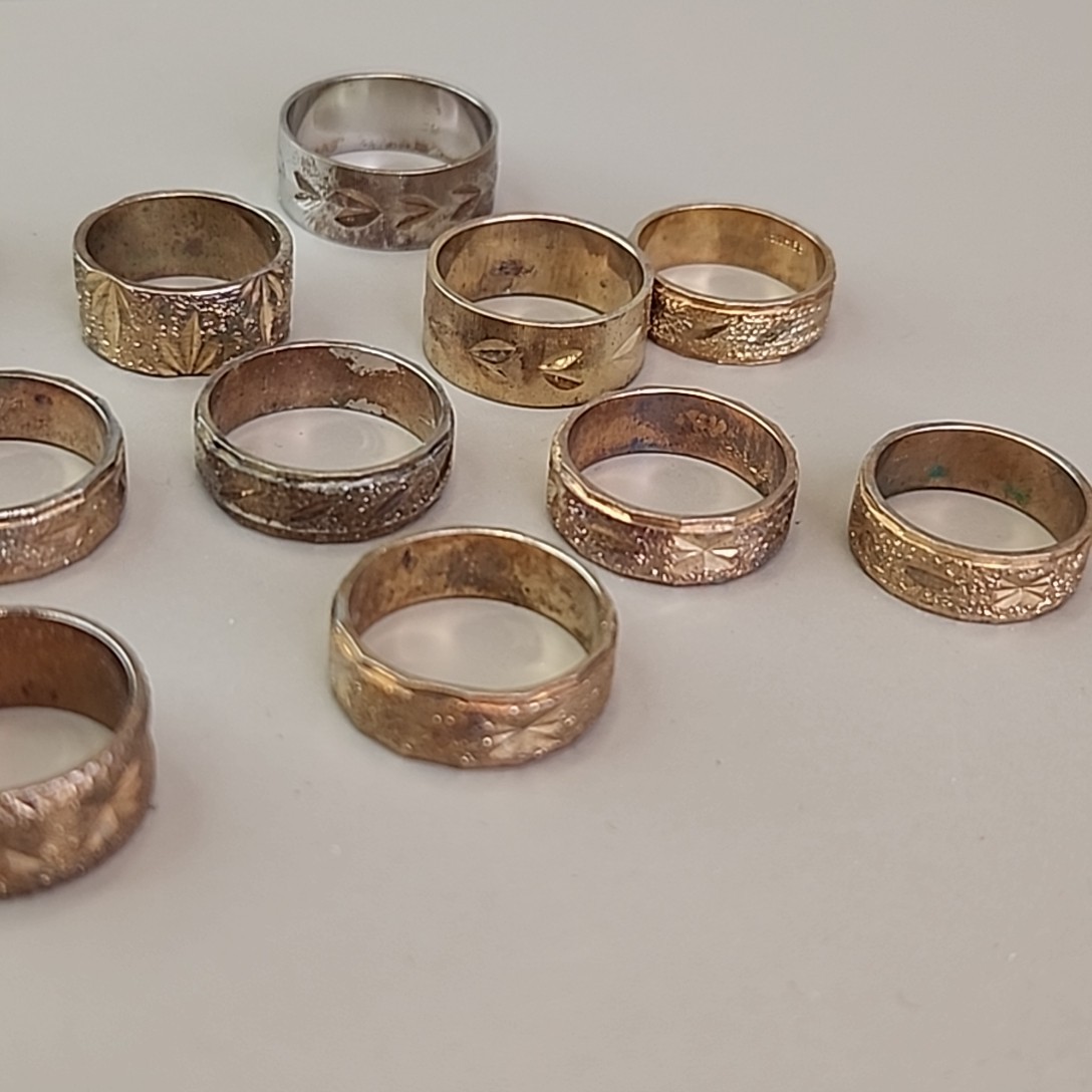 Band Ring Lot of 29 18K Heavy Gold Electroplate Various Sizes 4 to 8 HAVE WEAR
