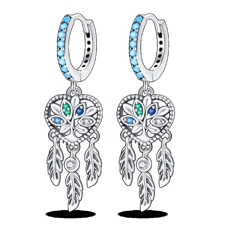 PANDACH 925 Sterling Silver Heart Dreamcatcher Dangle Earrings For Womren Gifts