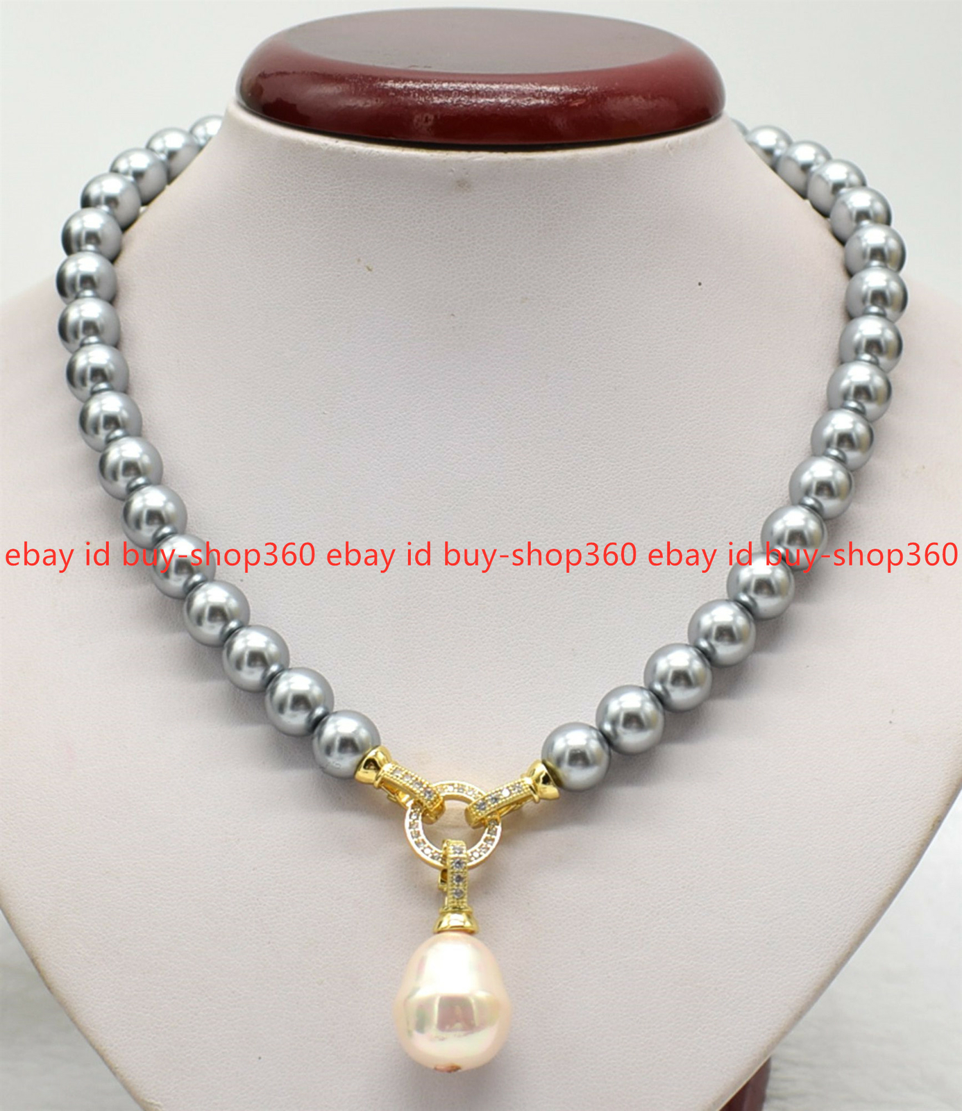 New 10mm Gray South Sea Shell Pearl & Multicolor Teadrop Pendan Necklace 18″
