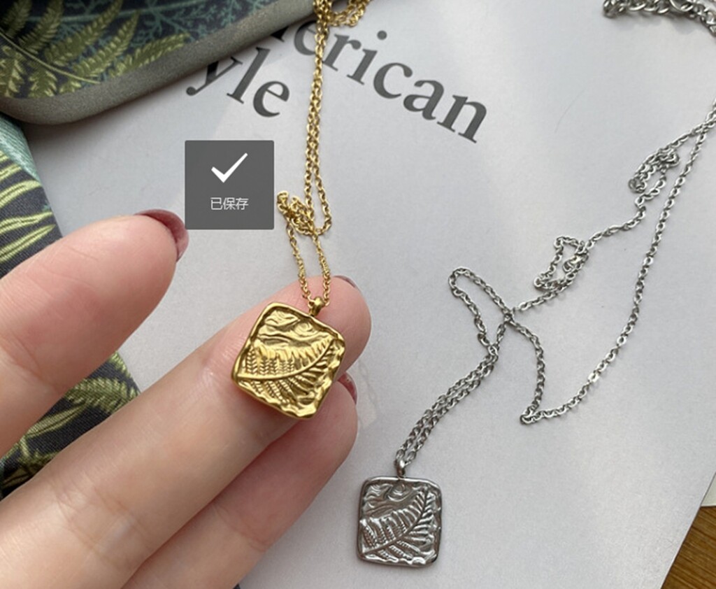 Women Gold Plated Titanium Stainless Steel Dream Leaf Square Bar Necklace 16-18″