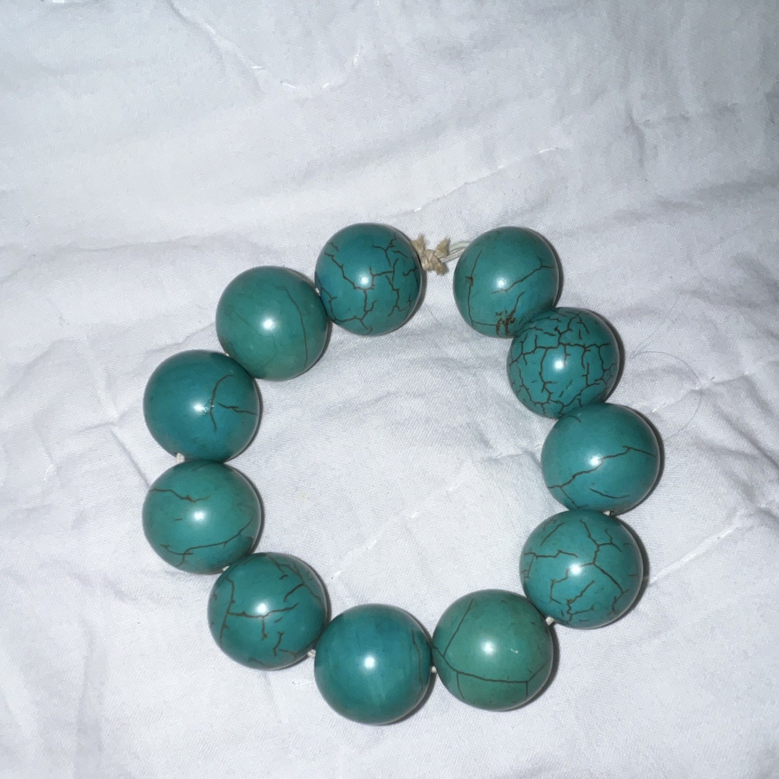 Turquoise Round Beaded Stretch Bracelet, Stone Beads, No Clasp, Sizable
