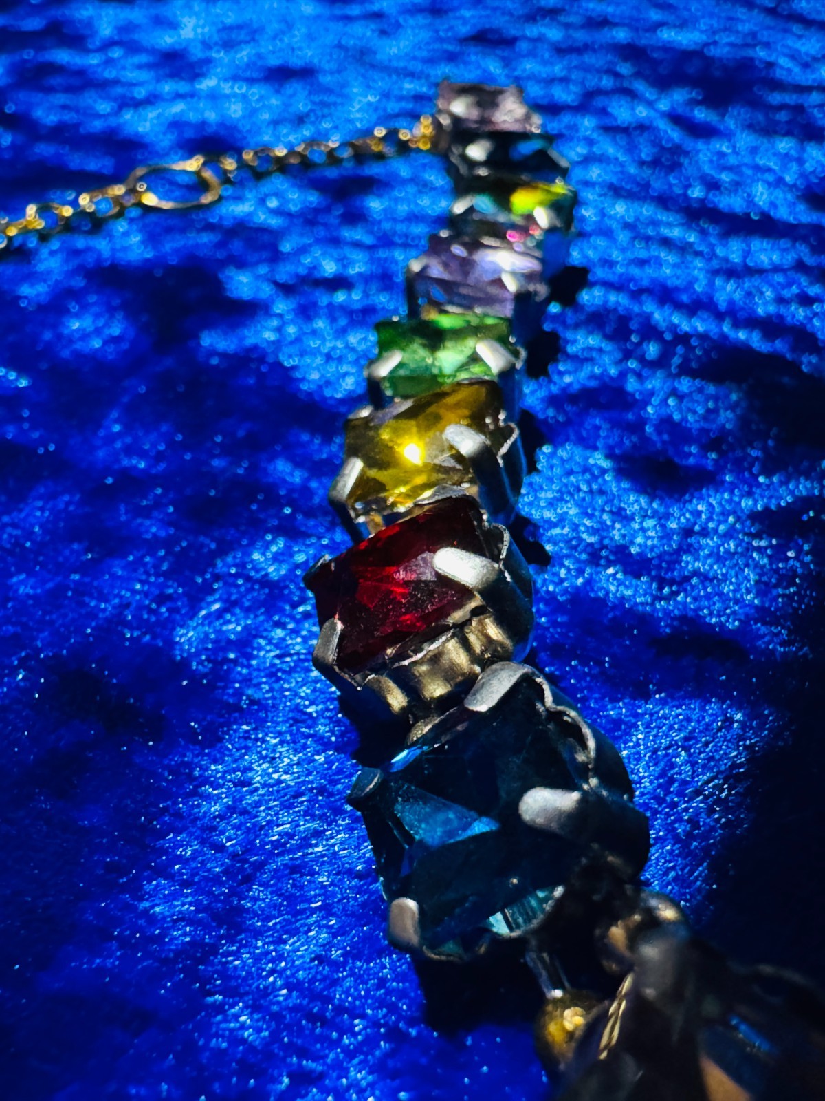 Multi-Colored 10mm Square Rhinestone Necklace Platinum Color Plating Durable 16″