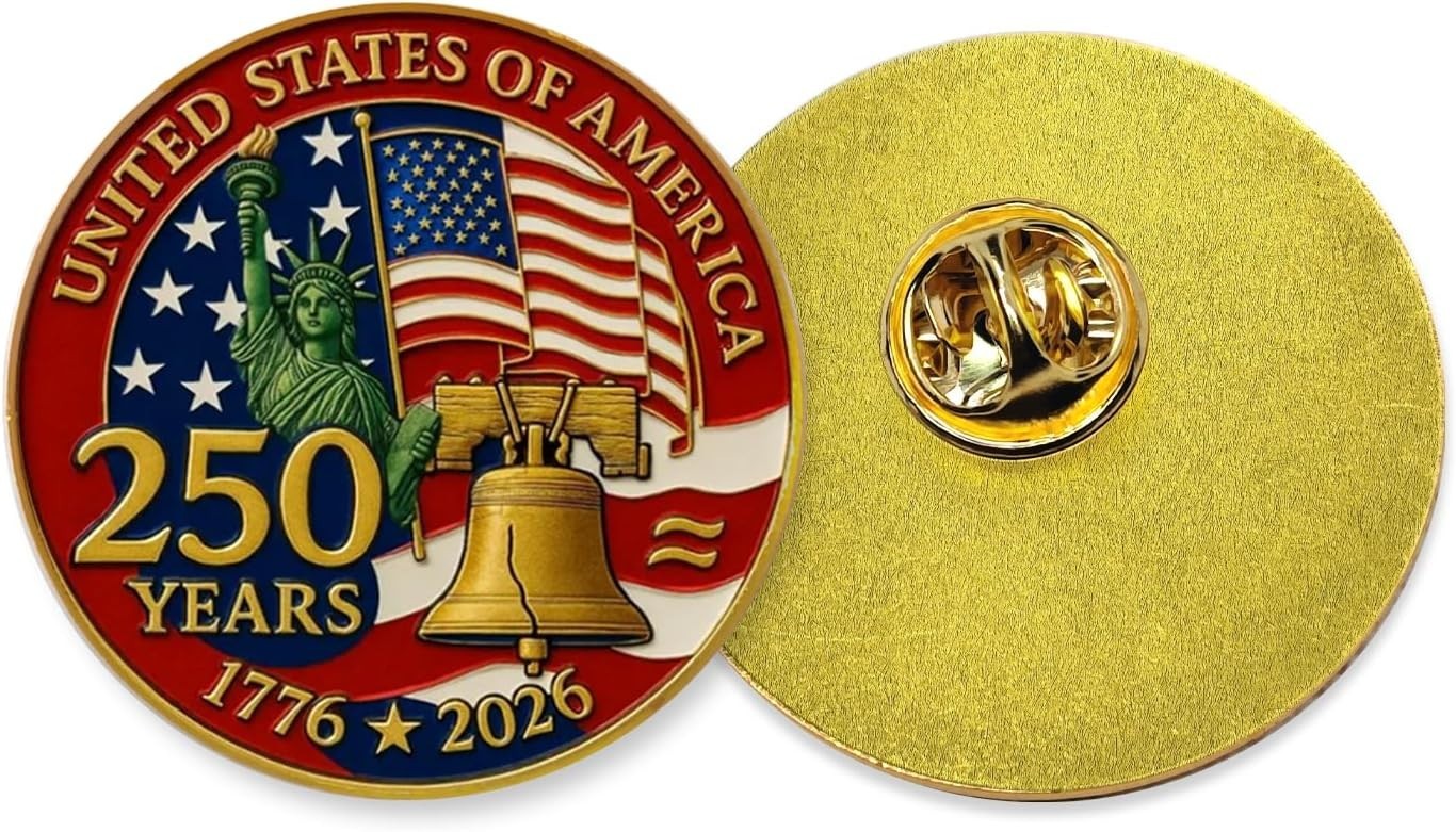2 Pcs U.S. 250th Birthday Enamel Pins,250 Anniversary Metal Gold Plated Lape…