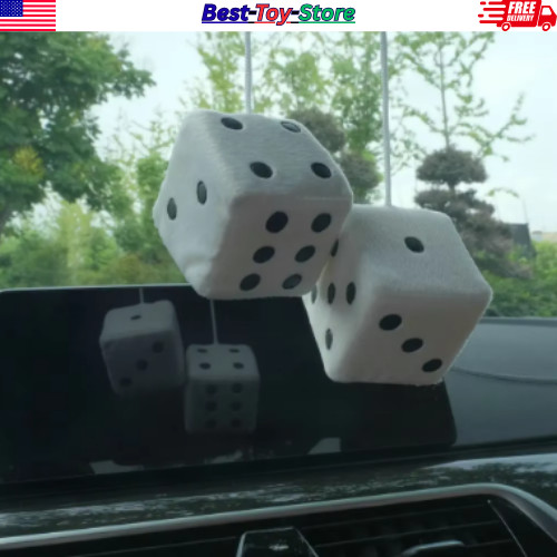 2PCS Plush Fuzzy Dice Car Rear View Mirror Decoration