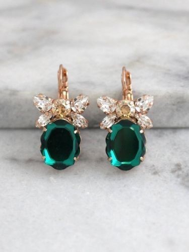 Oval Cut Simulated Green Emerald Women’s Drop Earrings In 14k Yellow Gold Plated
