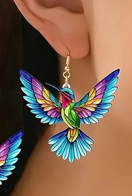 Acrylic Colorful Hummingbird Earrings Dangle Birds 32mm *New*