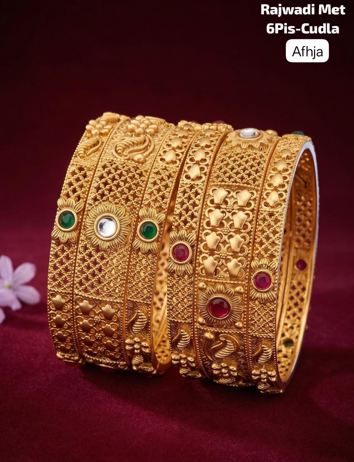 Premium Brass Rajwadi 6 Pcs Chudla Set – Traditional Designer Bangles (Sizes 2.4