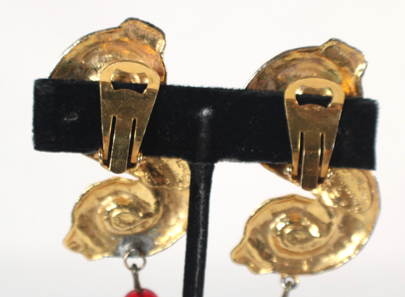 YVES SAINT LAURENT Vintage Gold Metal, Crystal & Glass S-Swirl Clip-On Earrings