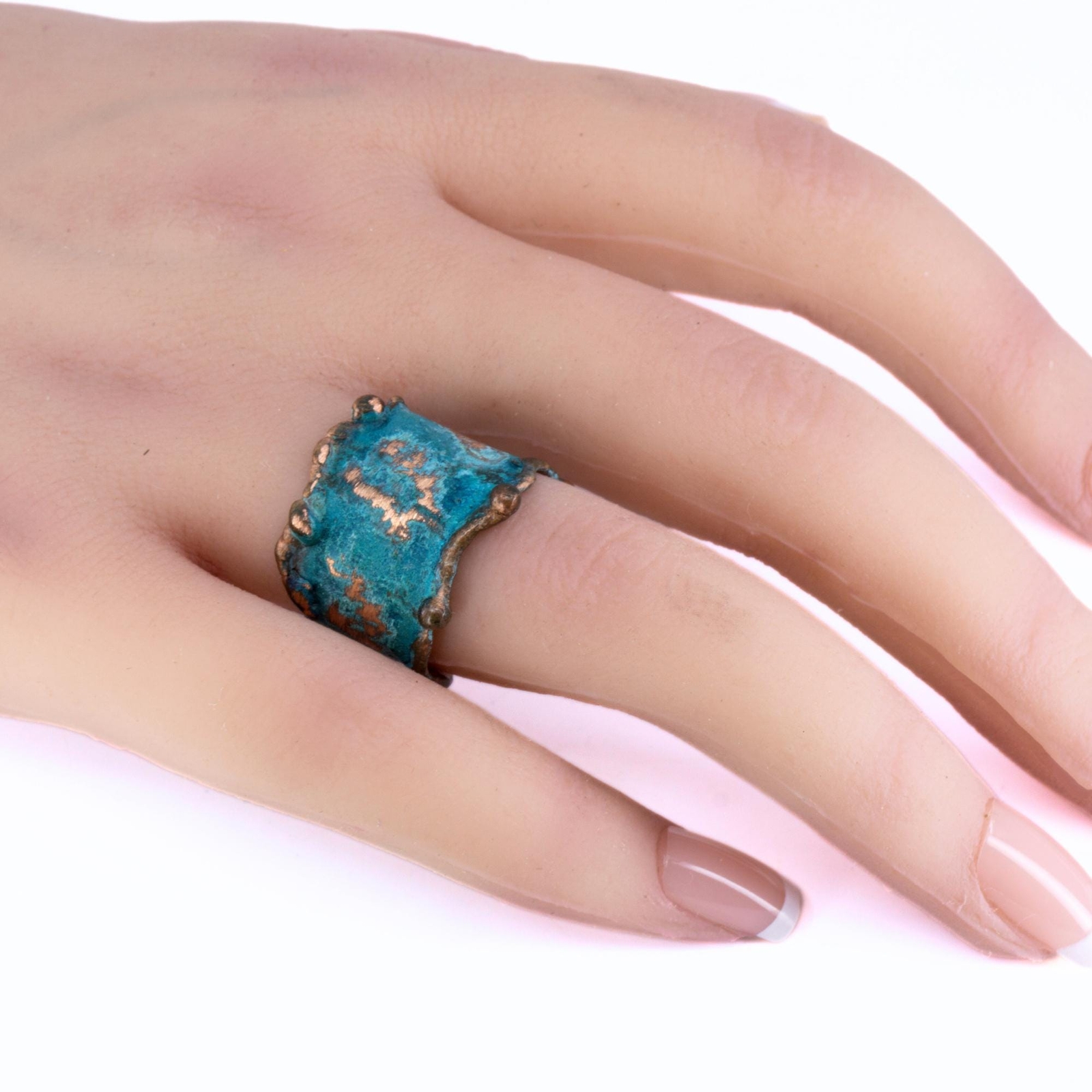 Solid Copper Statement Patina Men’s OR Women’s Ring With Molten Copper Edging