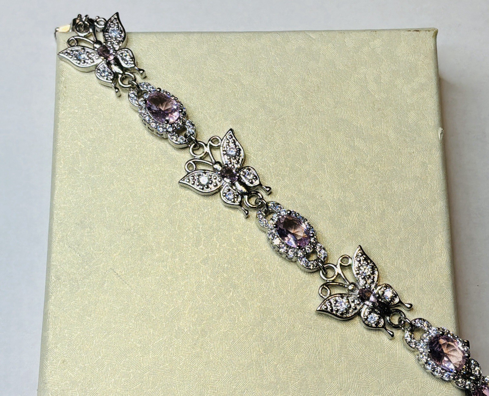 PINK TOPAZ BUTTERFLY BRACELET – 13.1ctw – SILVER SETTING – WRIST SIZE 7.5” !!!