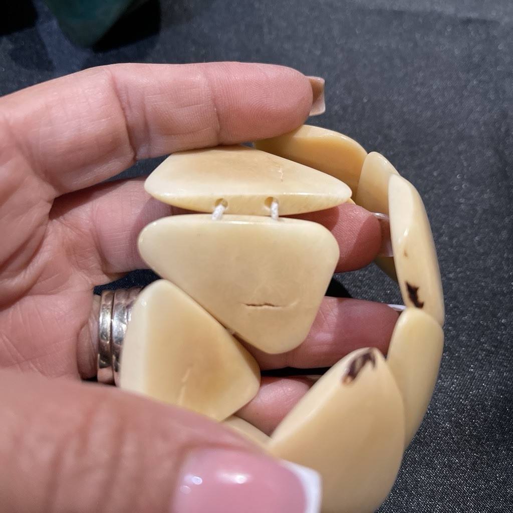 Tagua Nut Carved Chunky Stretch Slip-On Bracelets Set of 3 Multicolor