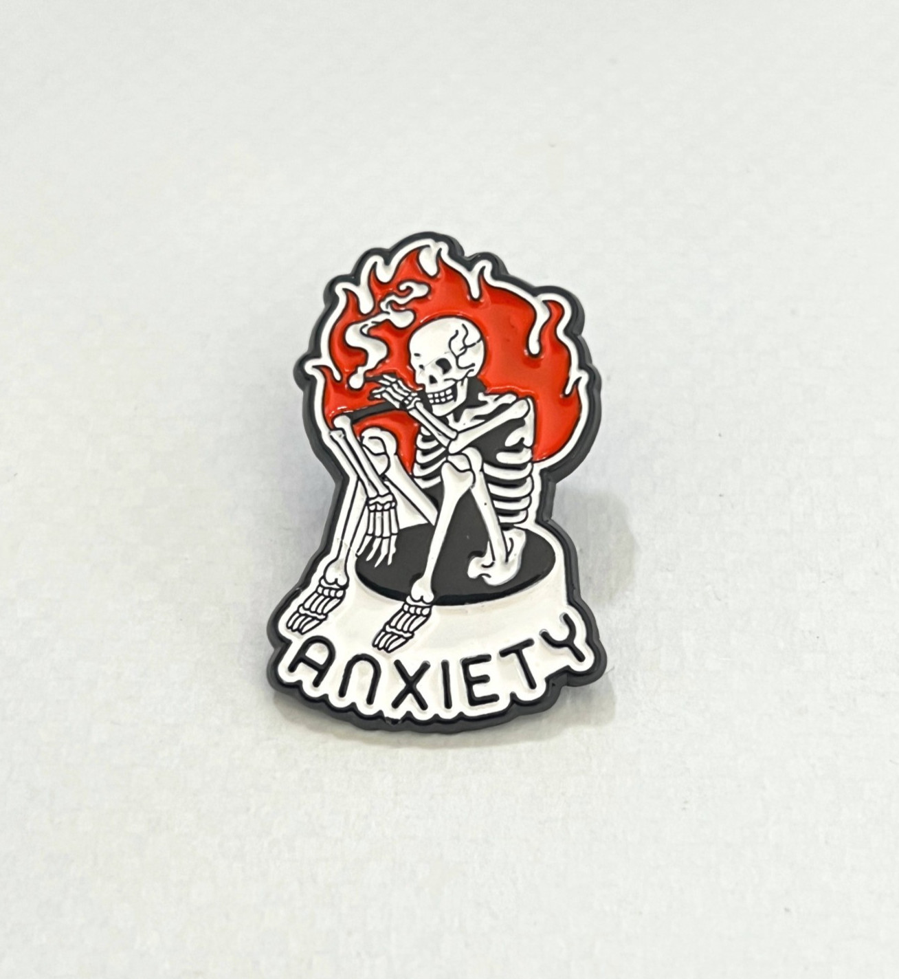 Anxiety Skeleton Enamel Pin Funny Goth Mental Health Meme Badge