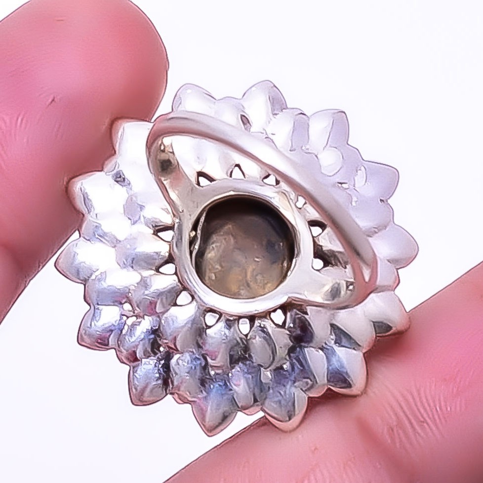Copper Black Turquoise Silver Handmade Bali Flower Ring 8 T10