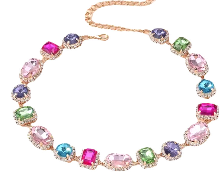 Various GEM Shape Pink Hues Round Oval Square JEWELS Betsey Johnson Necklace