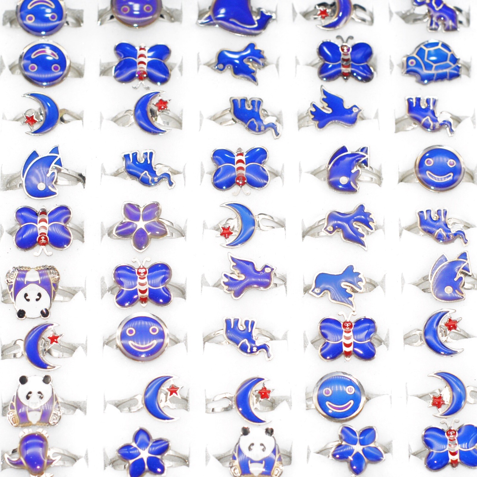 30 Cute Cartoon Animal Mood Ring Adjustable Women Kids Gift Change Color Jewelry