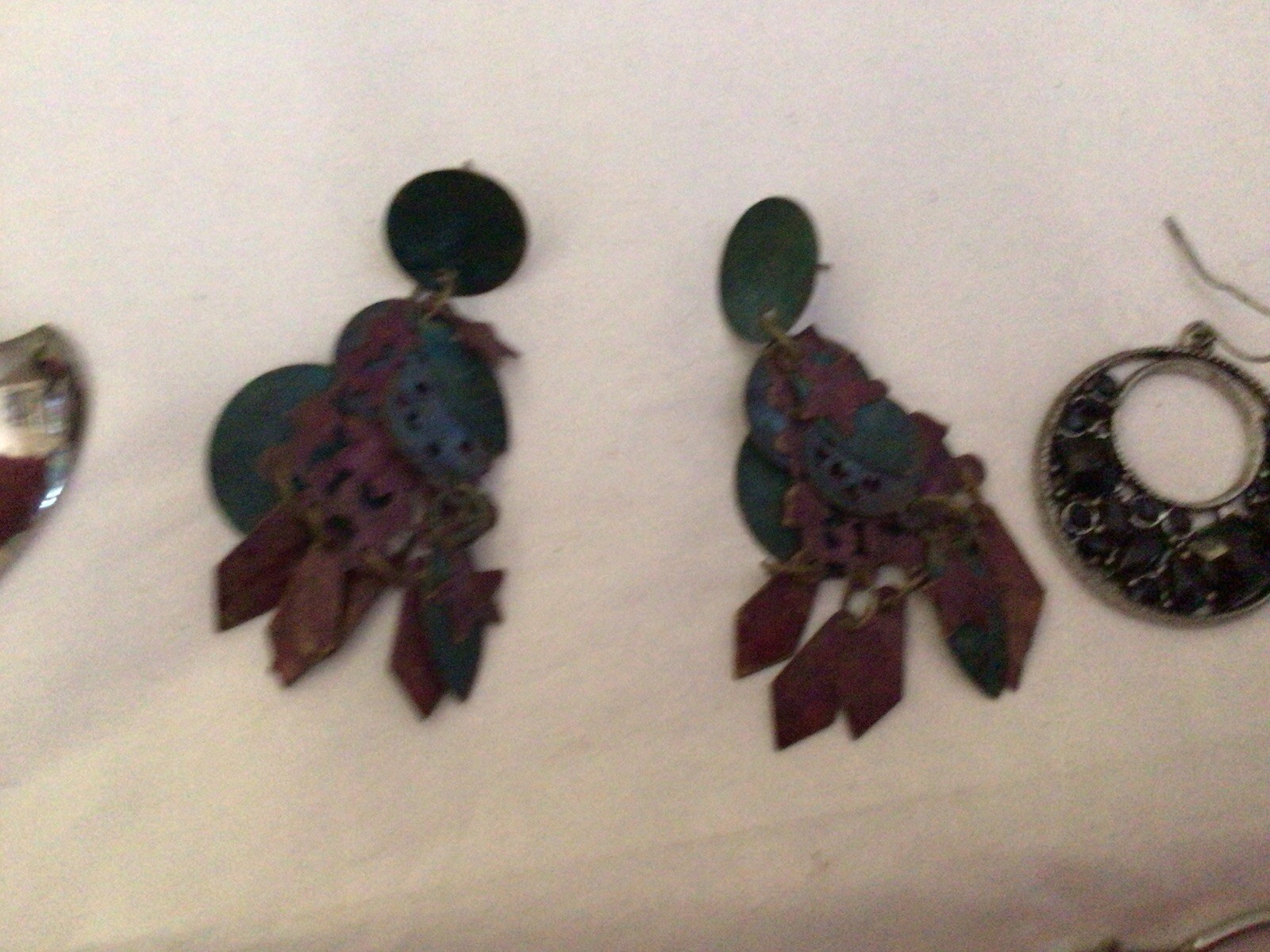 Lot 8 Pair Pierced Earrings Hoops Drop Dangle Shield Unknown Metal & Materials