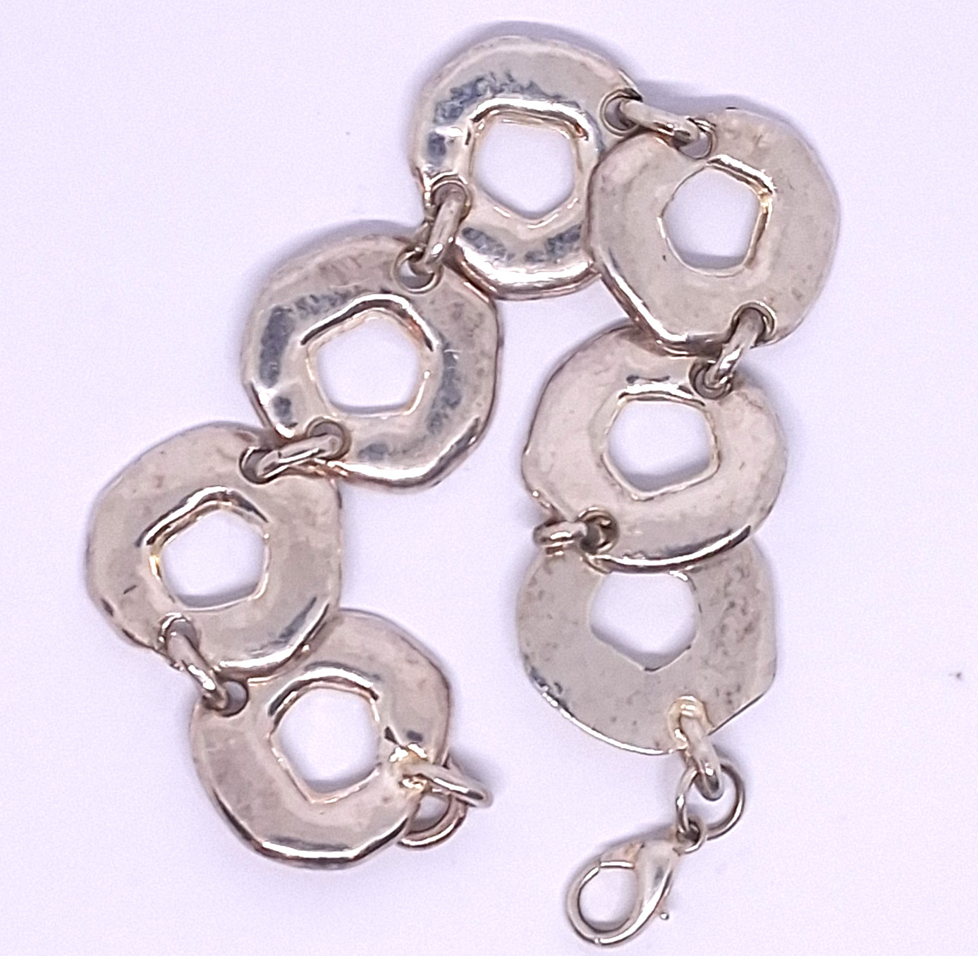 Vintage Silver Tone Hammered Chunky Link with Lobster Clasp Bracelet-7 Inch