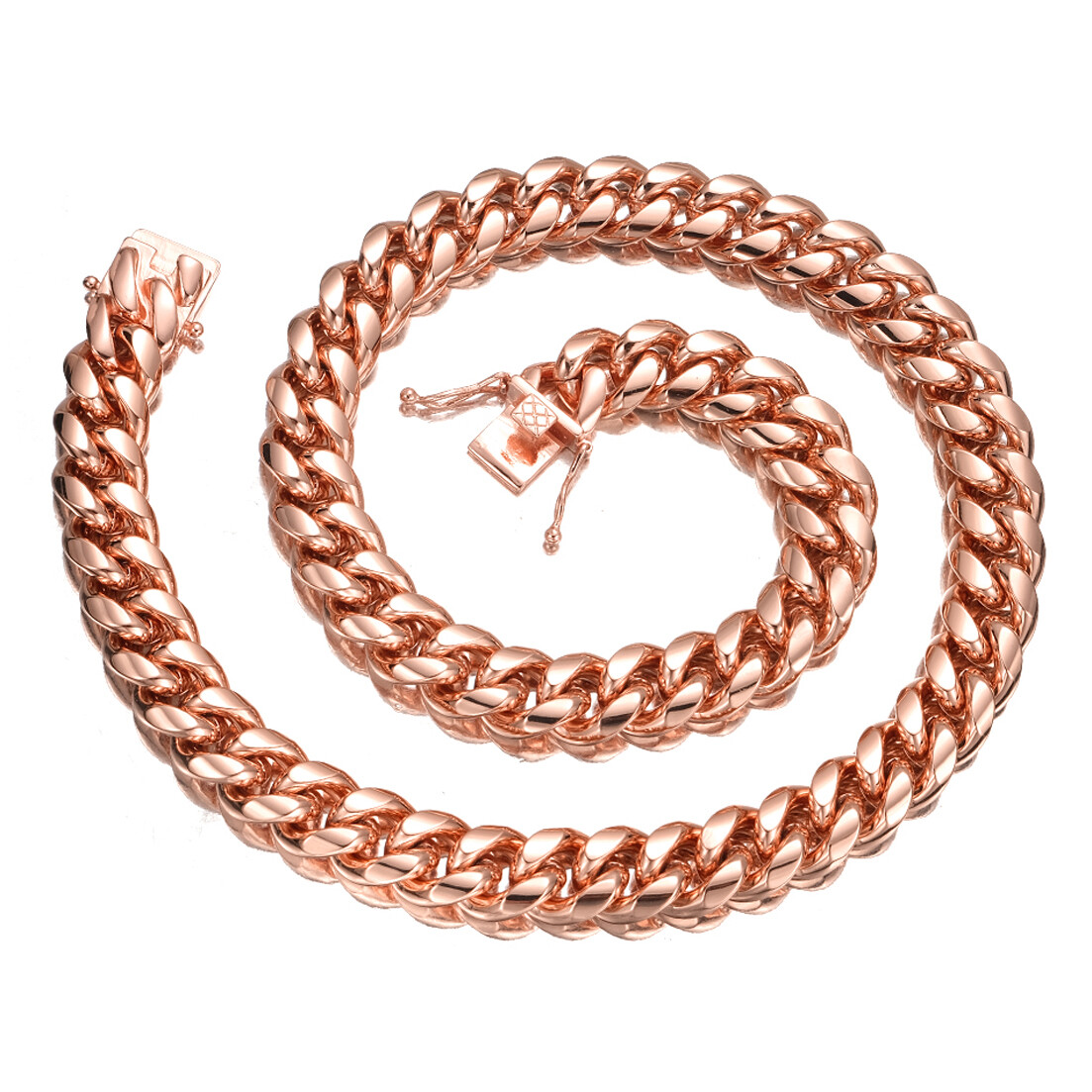 Unisex Rose Gold Stainless Steel Miami Curb Cuban Link Chain Necklace 10/14MM