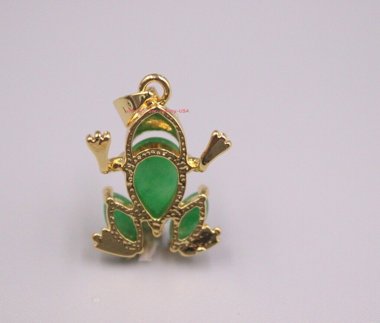 Yellow Gold Pated Aolly with Heated Green Jade Frog Pendant 1.10inch H