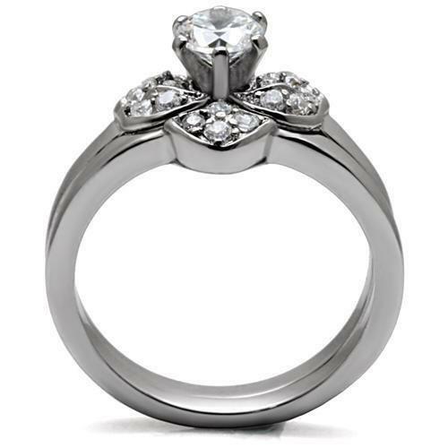 TK099 – High polished (no plating) Stainless Steel Ring with AAA Grade CZ in