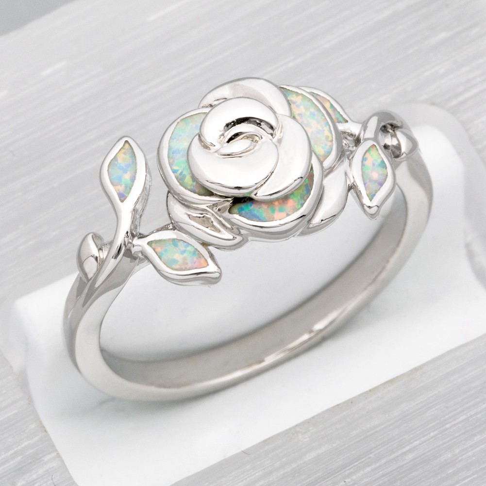 3D Flower White Fire Opal Silver Jewelry Holiday Women Cocktail Ring 6 7 8 9 10
