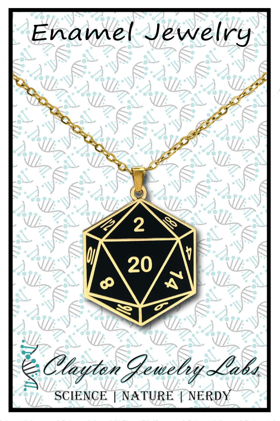 D20 Dice Double Sided Enamel Pendant Necklace