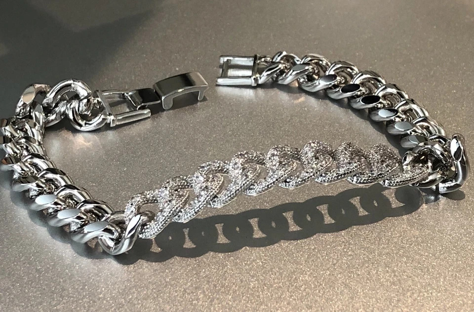 18K Platinum Plated Cuban Chain Bracelet Simulated Diamond Elegant Festival Gift