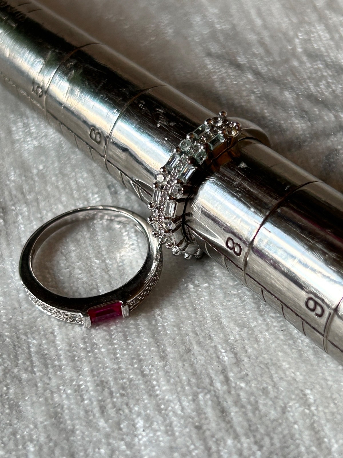 2 channel set baquette style rings silver tone size 7