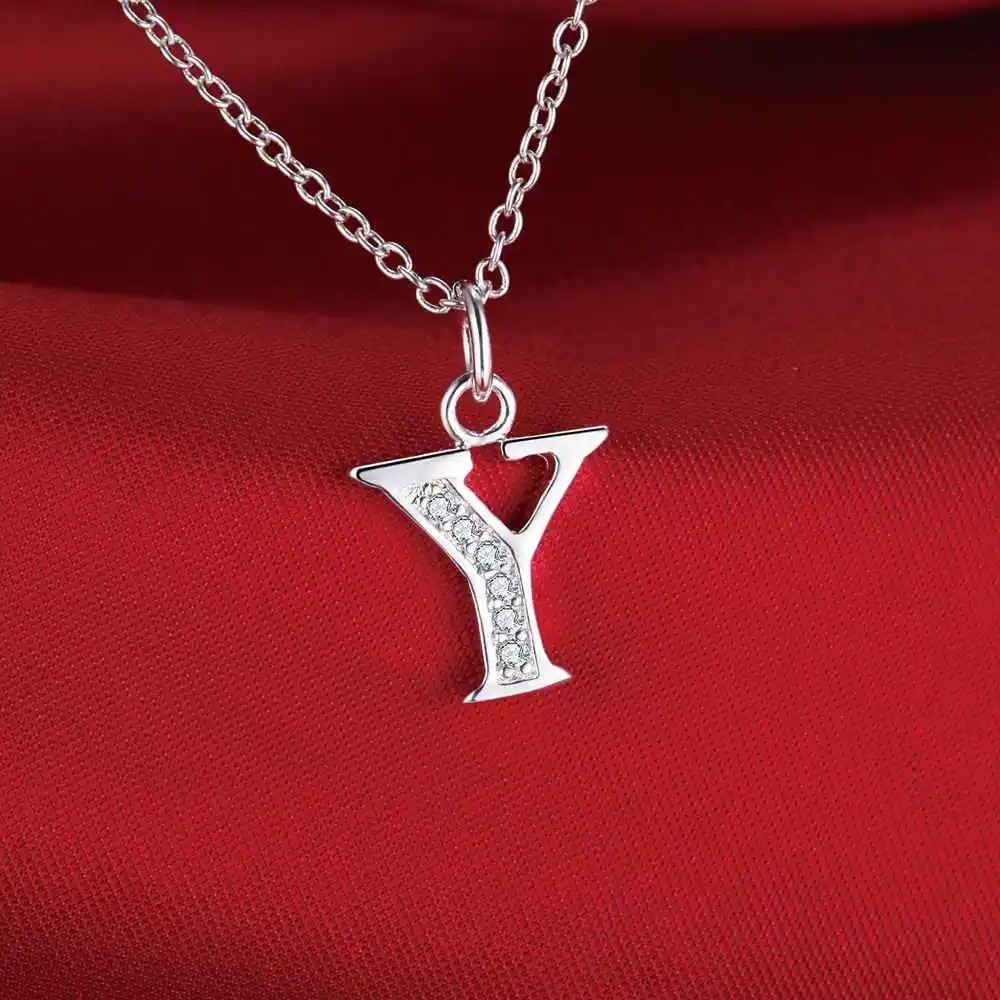 925 Sterling Silver Initial A-Z Letter Pendant Necklace CZ Personalized 18″ N162