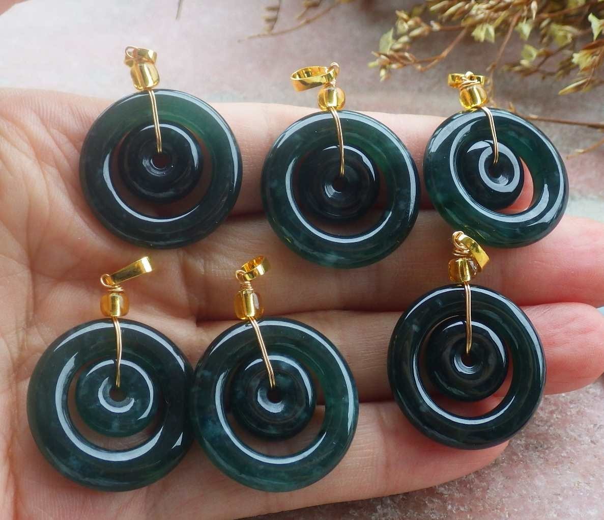 1Pcs Icy Green Small 100% Natural A Jade jadeite Pendant Circle Necklace 715520