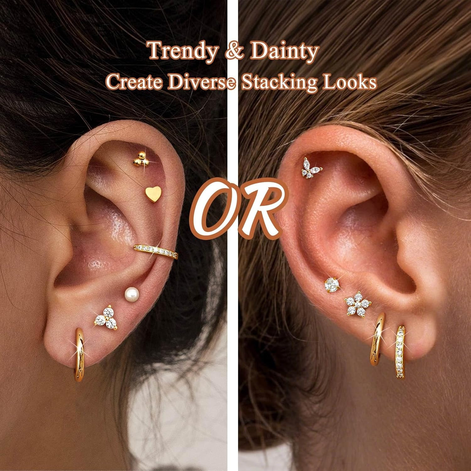 Hypoallergenic 14K Gold Plated Stud Hoop Earrings for Women Men Surgical Stainle