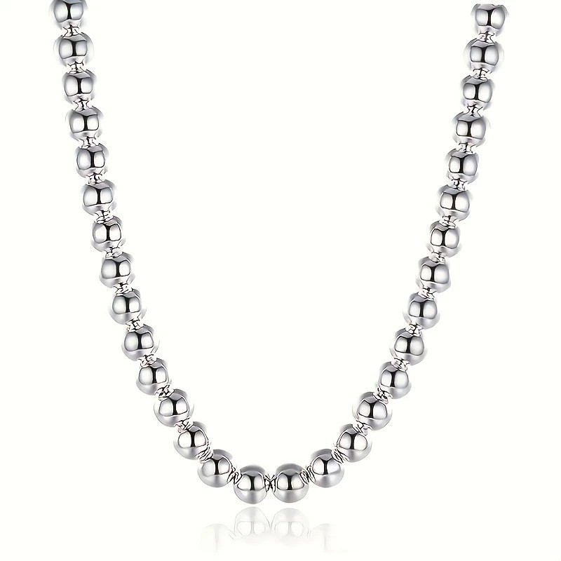 1Pcs Women’s 925 Sterling Silver 8mm Hollow Balls Beads 20″ Chain Necklace