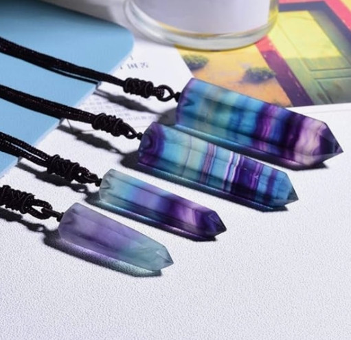 Rainbow Fluorite Stone Pendant Handmade Necklace Manifestation Stone Reiki Gift