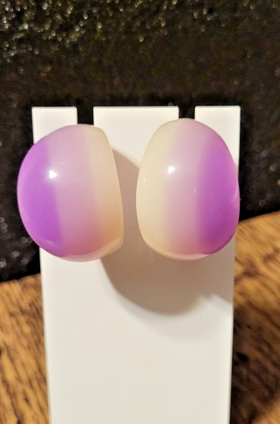 Y2K Chunky Resin Hoops Purple White Gradient Thick C-Shaped Statement Earrings