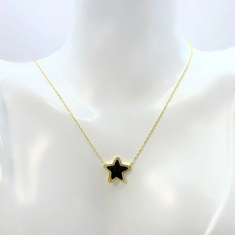 Kendra Scott Jae Star Black Drusy Necklace Gold Plated