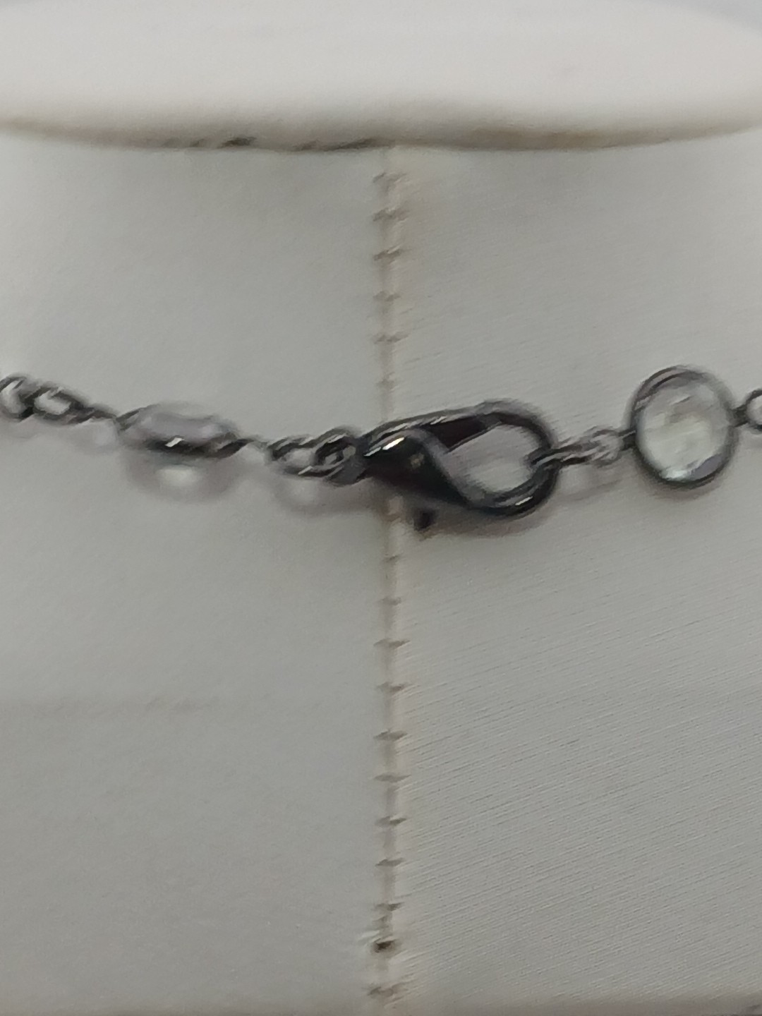 LUCY ISAACS NYC 1990 gunmetal open bezel Swarovski crystals Y Design Necklace