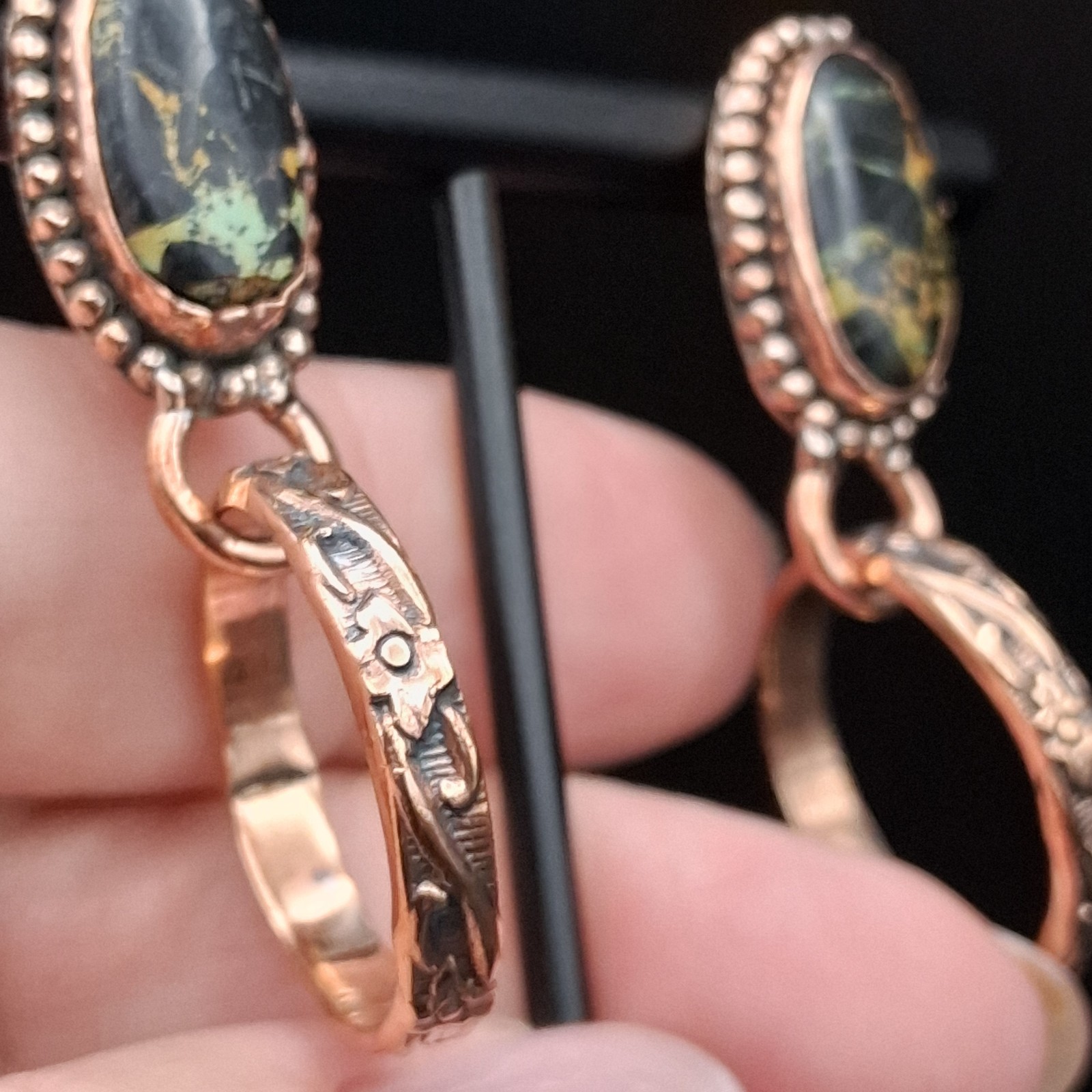 Black Jack Turquoise Copper Hoop Earrings Dangle Southwestern Native Style