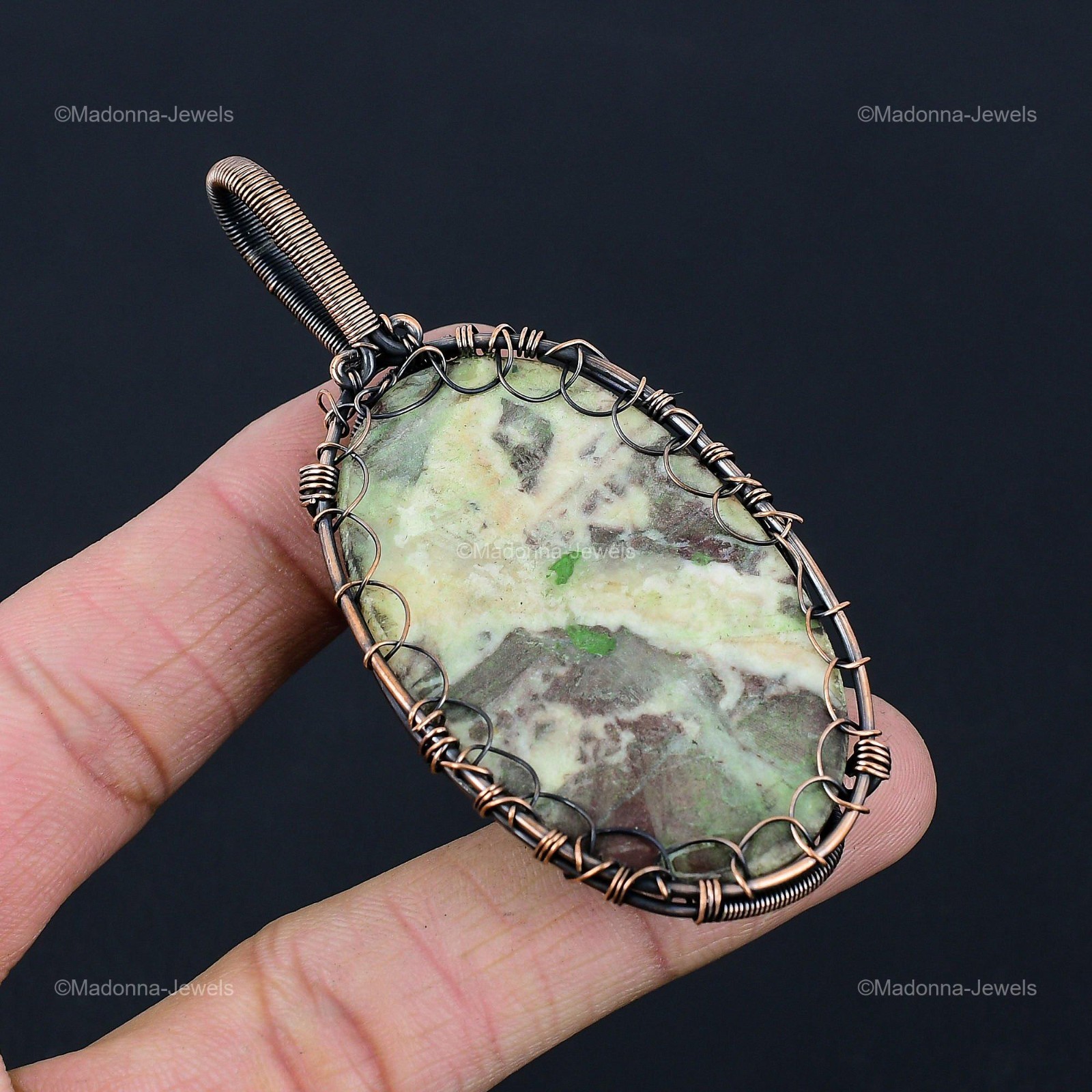 Natural Cappuccino Jasper Anniversary Trendy Wire Wrapped Pendant Jewelry Copper