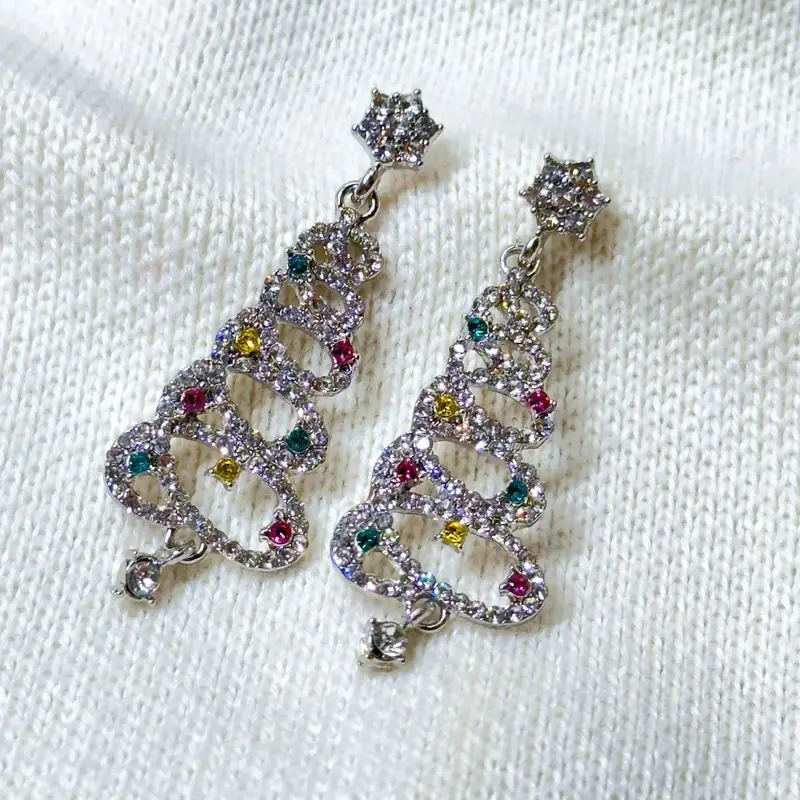 2025 Xmas 925 Silver Crystal Christmas Tree Earrings Drop Dangle Women Jewelry