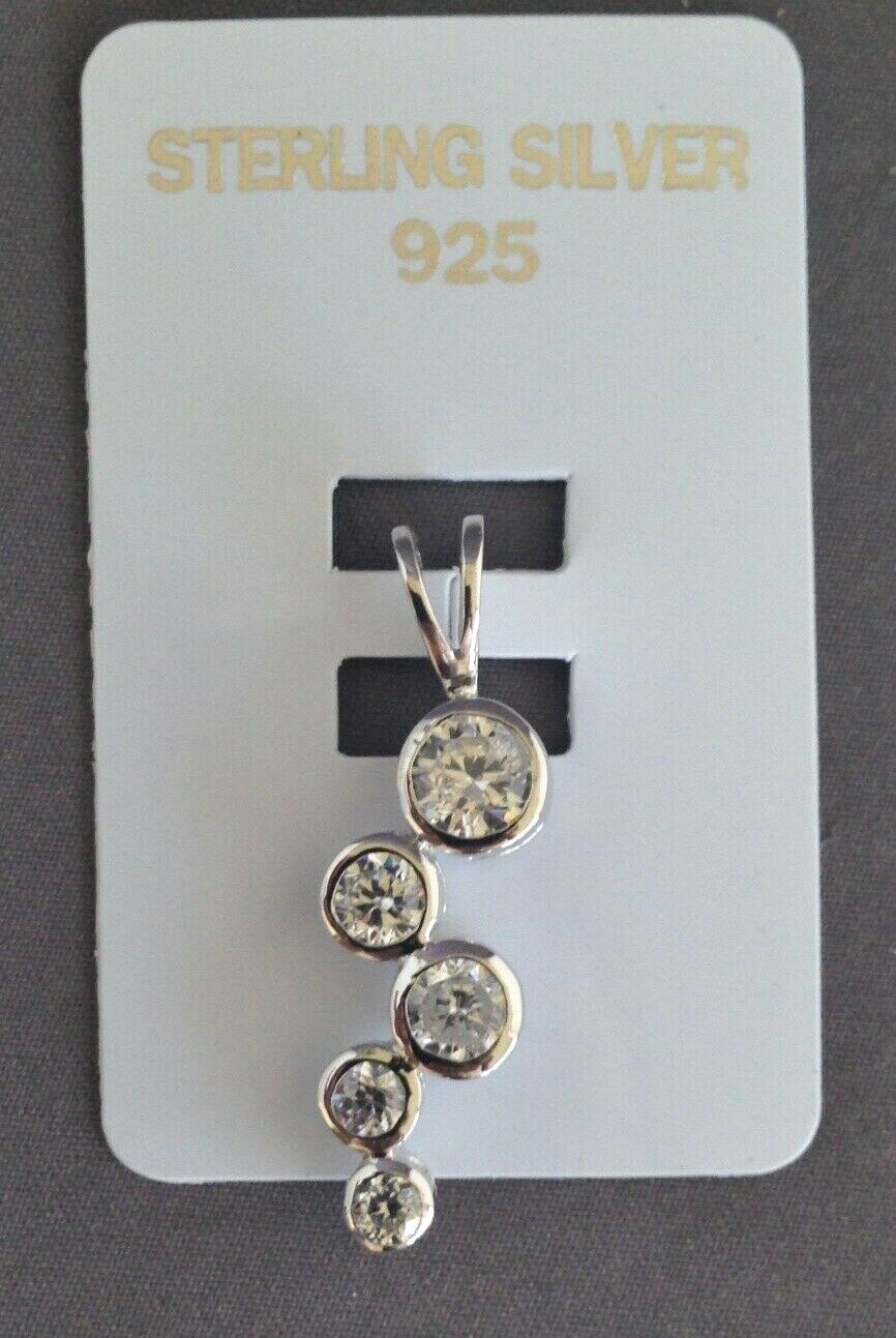 Channel Set Stack Cubic Zirconia Pendant 18″ chain Genuine .925 Sterling Silver