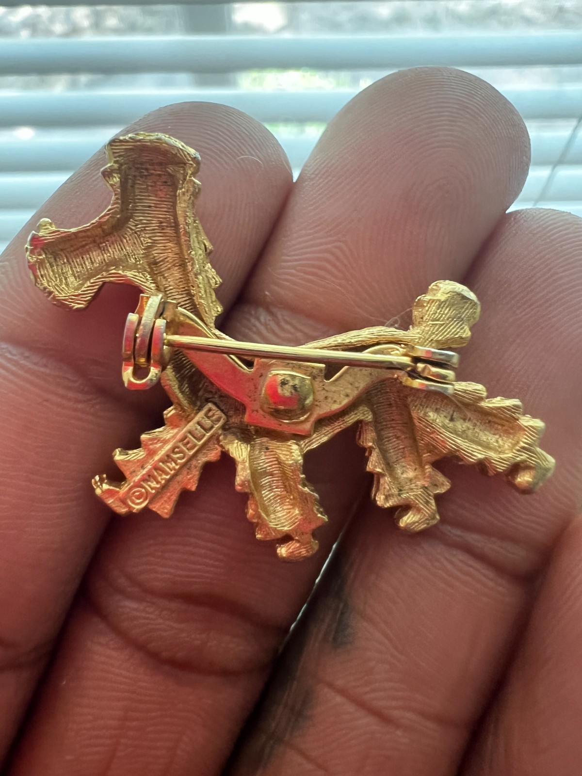 Vintage Mamselle Gold Tone Poodle Dog Brooch Pin Signed Textured Figural Cute