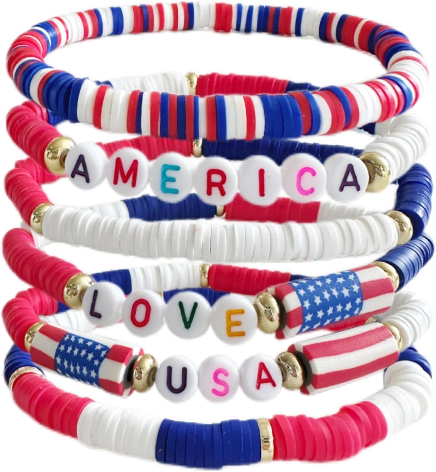 4th of July Bracelets American Flag Red White Blue Patriotic Jewelry