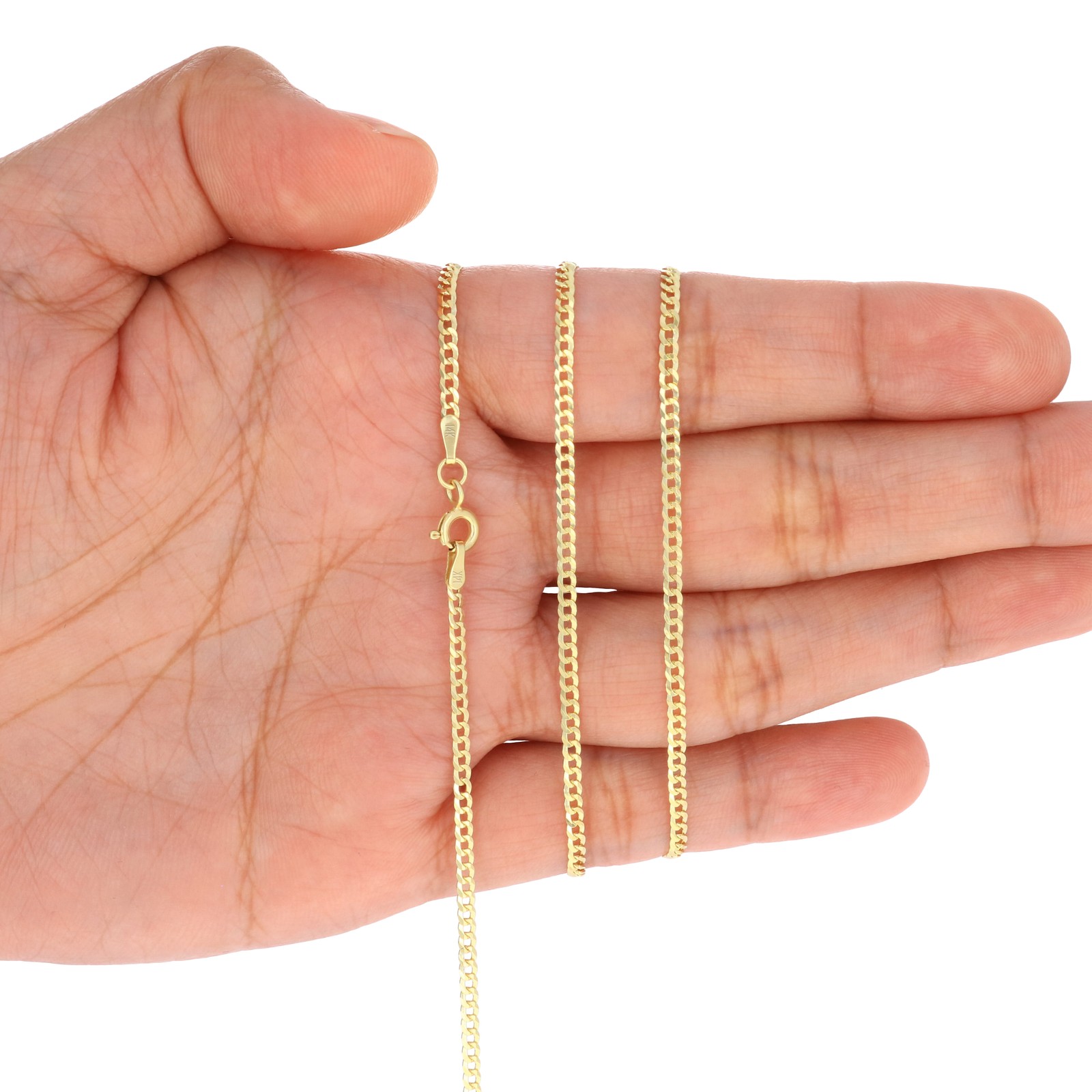 14K Yellow Gold 2mm Solid Curb Cuban Chain Link Mens Womens Necklace 22″