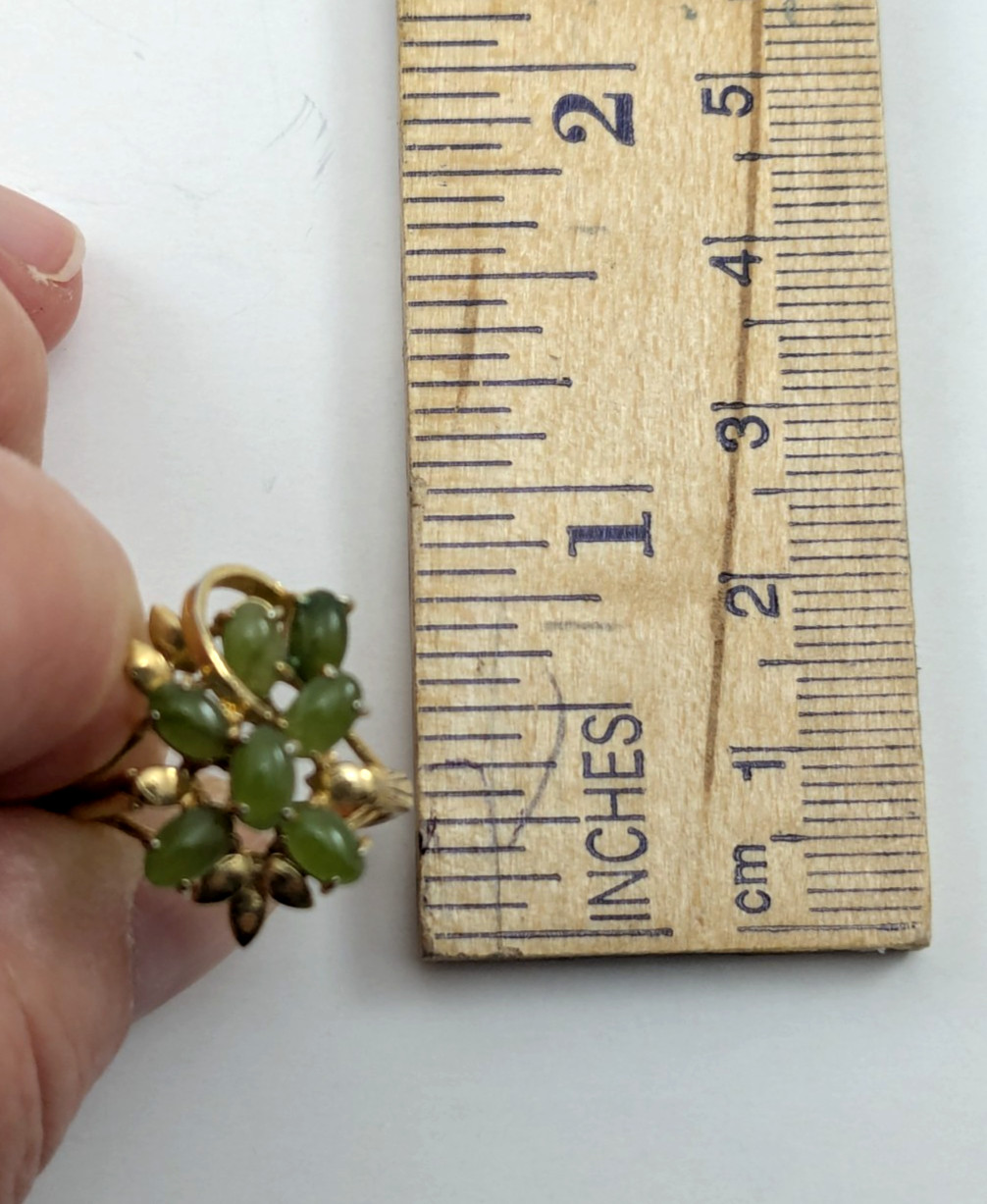 Vintage Faux Jade Cluster Ring Gold Tone Estimated Size 8/8.5 Very Good