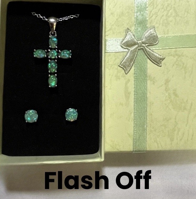 Dazzling Green Fire Opal Cross Necklace & 6mm Stud Earrings Set