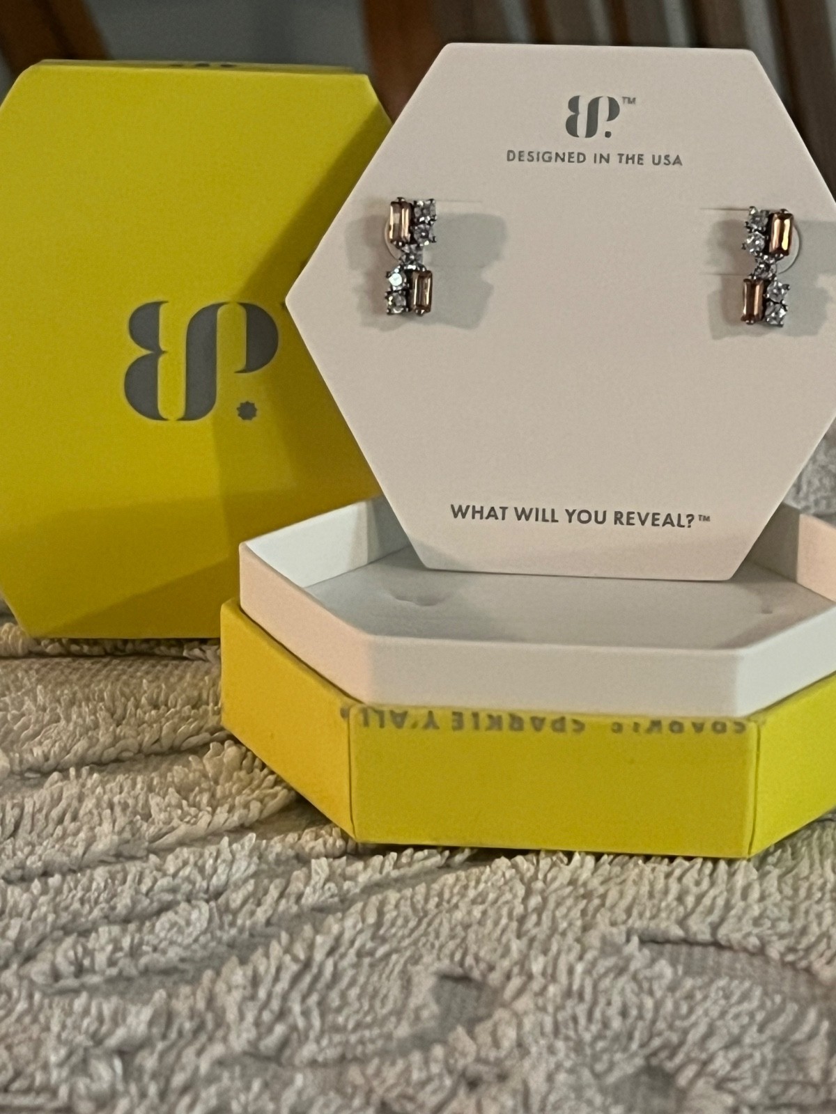 NIB Bomb Party Stud Earring RBP5155 Always Extra Dk Smokey Topaz CZ Hematite P