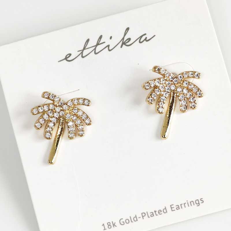 New 17mm Ettika Crystal Palm Tree Stud Earrings Cute Women/Girl Everyday Jewelry
